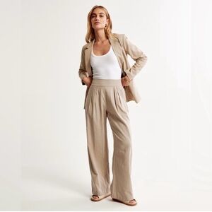 Abercrombie & Fitch Tan Linen Blend Pull On Wide Leg Pants NWT